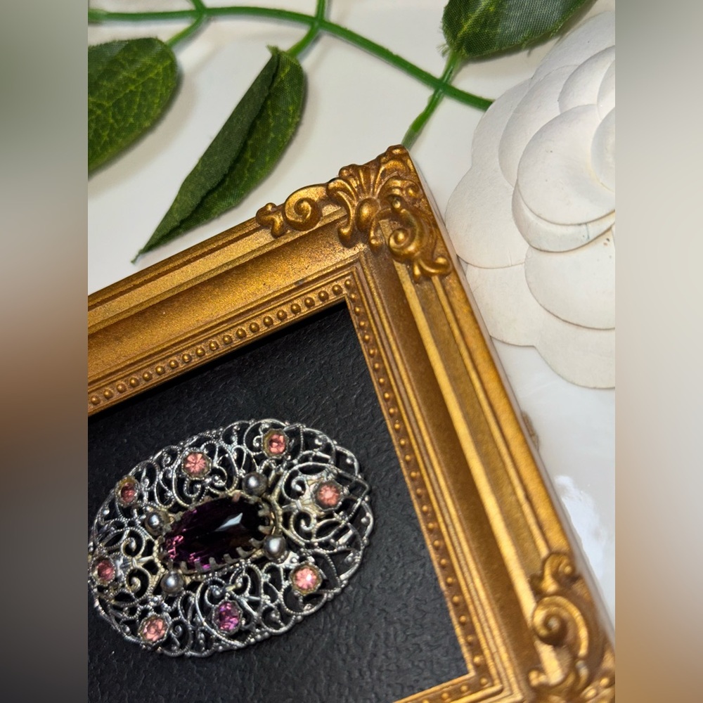 Vintage Victorian Silver Glass Amethyst Antique Brooch - Picture 4 of 16